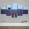 Tree And Lavender Flowers Field - Nature 5 Panel Canvas Art Wall Decor