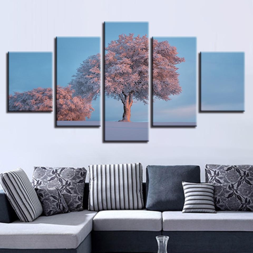Tree And Snow - Nature 5 Panel Canvas Art Wall Decor Tree And Snow - Nature 5 Panel Canvas Art Wall Decor