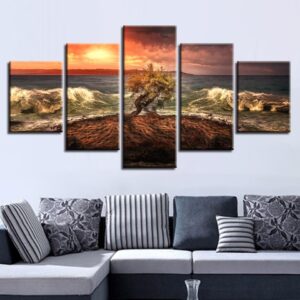 Tree Fierce Sea Water - Space 5 Panel Canvas Art Wall Decor