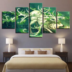 Tree Horned Elk Bucks - Animal 5 Panel Canvas Art Wall Decor