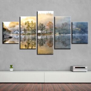 Tree Lake - Nature 5 Panel Canvas Art Wall Decor