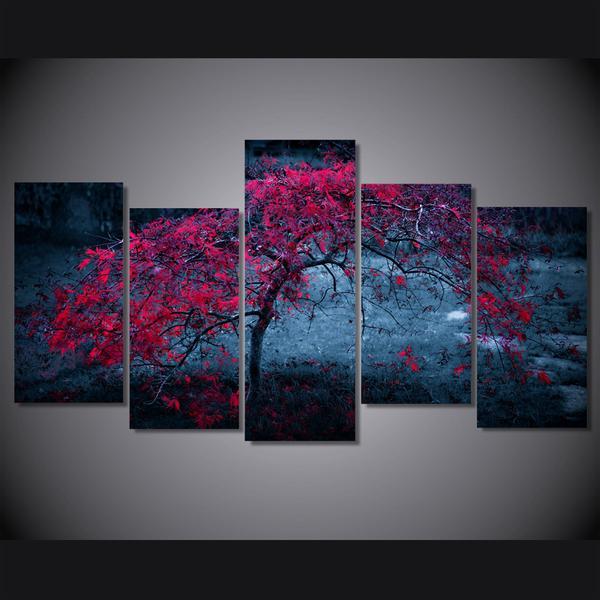 Tree Light Purple Autumn Leaves 01 - Nature 5 Panel Canvas Art Wall Decor Tree Light Purple Autumn Leaves 01 - Nature 5 Panel Canvas Art Wall Decor