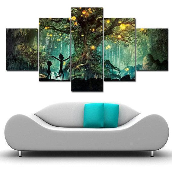 Tree Of Lights Rick And Morty Cartoon - 5 Panel Canvas Art Wall Decor Tree Of Lights Rick And Morty Cartoon - 5 Panel Canvas Art Wall Decor
