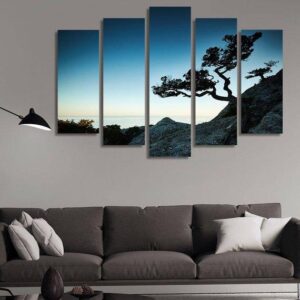Tree On The Cliff - Nature 5 Panel Canvas Art Wall Decor