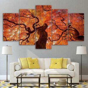 Tree Orange Tree - Nature 5 Panel Canvas Art Wall Decor