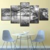 Tree Sunrise Lake - Nature 5 Panel Canvas Art Wall Decor