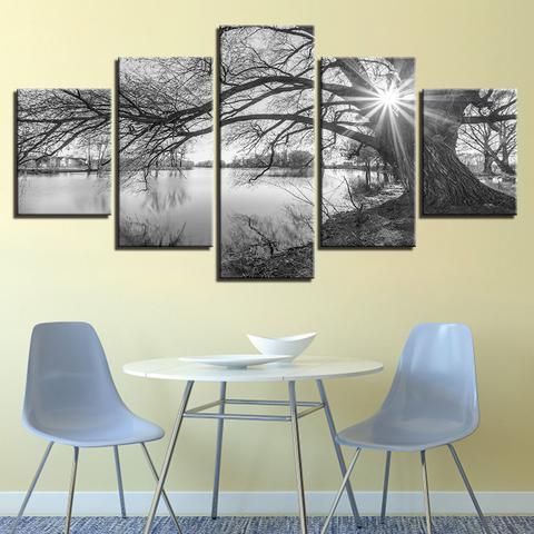 Tree Sunrise Lake - Nature 5 Panel Canvas Art Wall Decor Tree Sunrise Lake - Nature 5 Panel Canvas Art Wall Decor