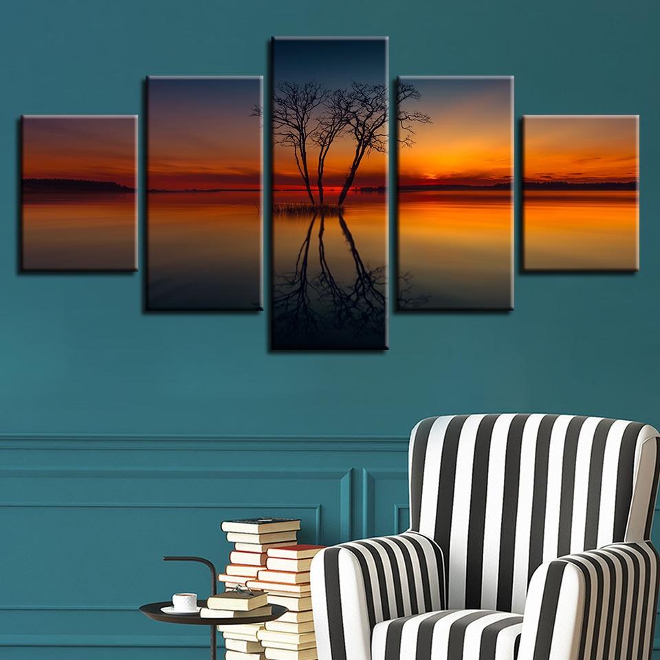 Tree Sunset 04 - Nature 5 Panel Canvas Art Wall Decor Tree Sunset 04 - Nature 5 Panel Canvas Art Wall Decor