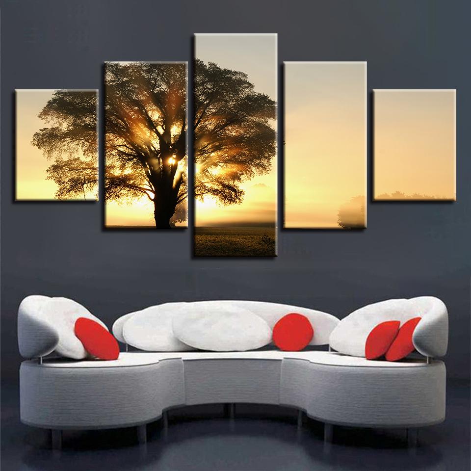 Tree Sunset 14 - Nature 5 Panel Canvas Art Wall Decor Tree Sunset 14 - Nature 5 Panel Canvas Art Wall Decor