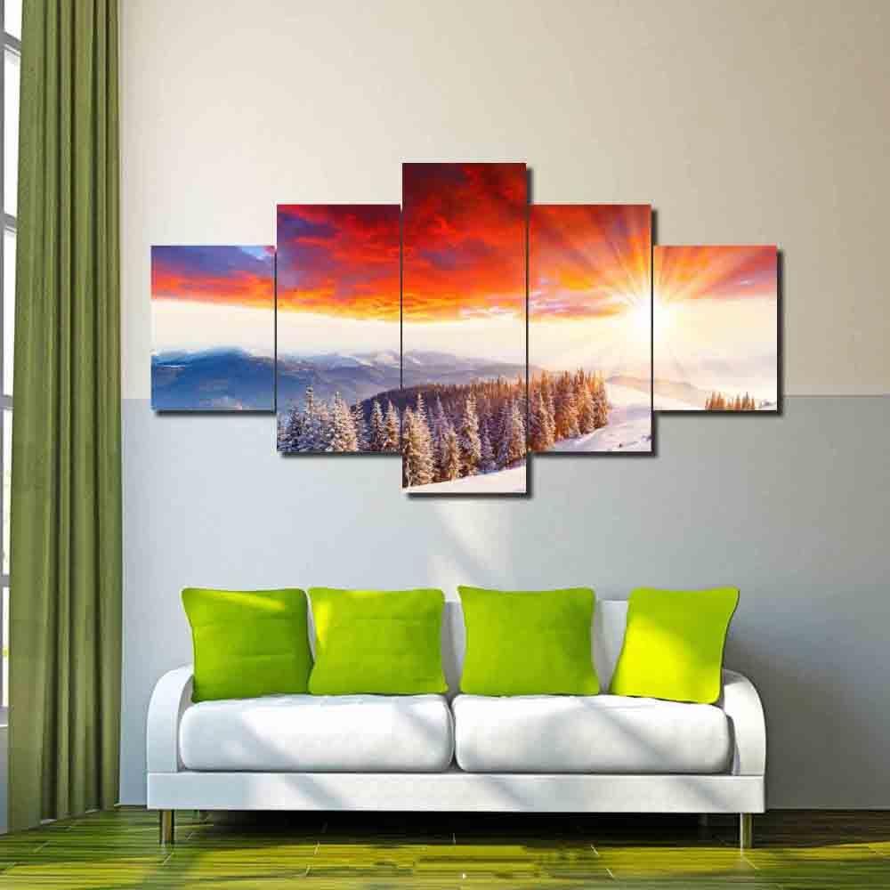Tree Sunshine Snow - Nature 5 Panel Canvas Art Wall Decor Tree Sunshine Snow - Nature 5 Panel Canvas Art Wall Decor