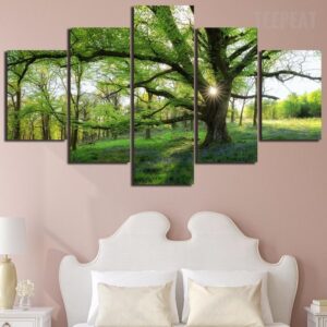 Trees And Sunshine Landscape - Nature 5 Panel Canvas Art Wall Decor