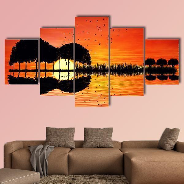 Trees Arranged In A Shape Of A Guitar - Nature 5 Panel Canvas Art Wall Decor Trees Arranged In A Shape Of A Guitar - Nature 5 Panel Canvas Art Wall Decor