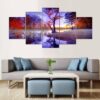 Trees Autumn Fall River - Nature 5 Panel Canvas Art Wall Decor