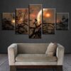 Trees Bird Moon Night - Nature 5 Panel Canvas Art Wall Decor