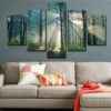 Trees Forest Sunshine 2 - Nature 5 Panel Canvas Art Wall Decor