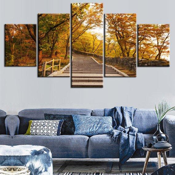 Trees Leafs Autumn - Nature 5 Panel Canvas Art Wall Decor Trees Leafs Autumn - Nature 5 Panel Canvas Art Wall Decor