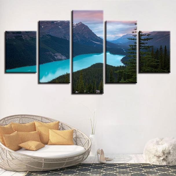 Trees Mountains And Rivers Scenery - Nature 5 Panel Canvas Art Wall Decor Trees Mountains And Rivers Scenery - Nature 5 Panel Canvas Art Wall Decor