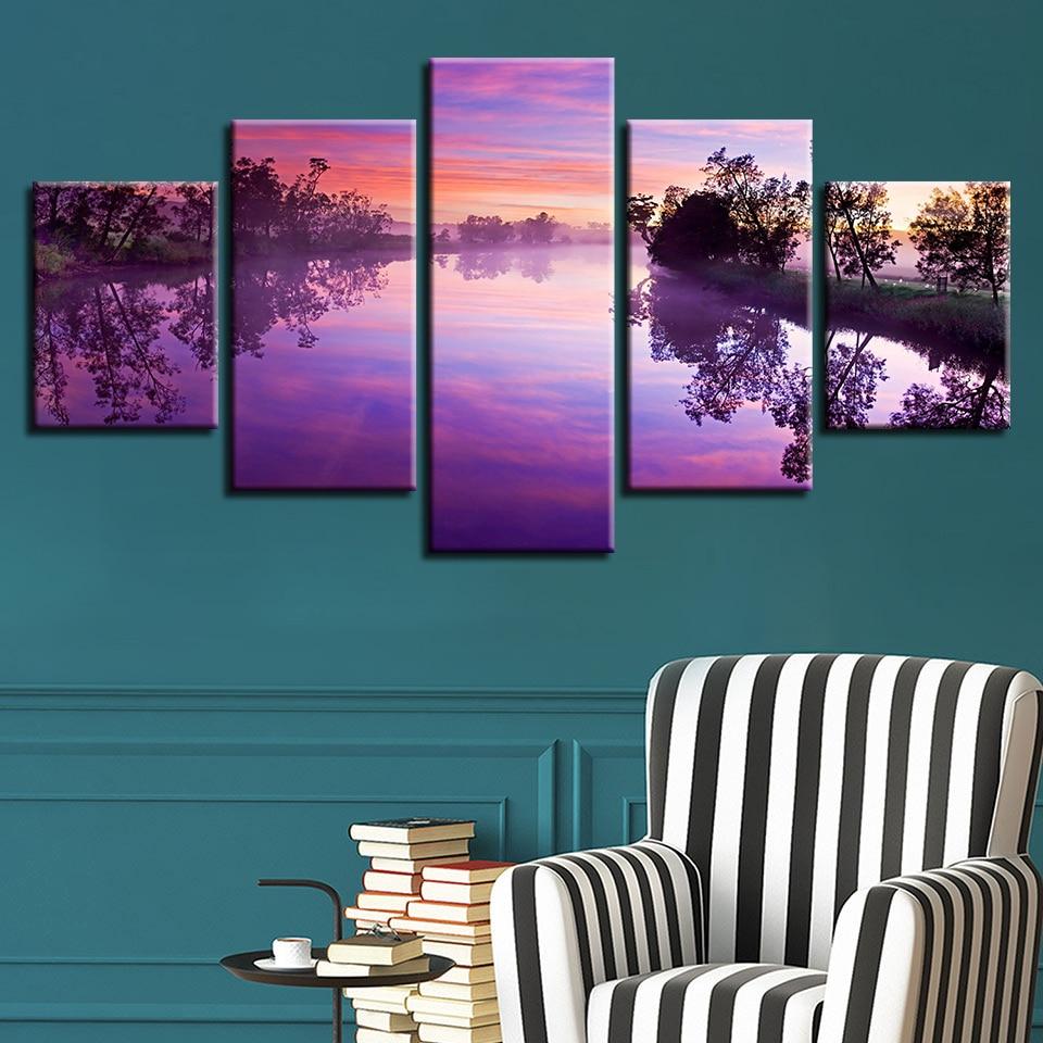 Trees Reflected - Nature 5 Panel Canvas Art Wall Decor Trees Reflected - Nature 5 Panel Canvas Art Wall Decor