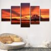 Trees Sunrise Landscape - Nature 5 Panel Canvas Art Wall Decor