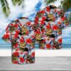 Trex Hibiscus Flower Hawaiian Shirt Summer Button Up