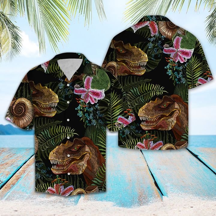 Trex Tropical Hawaiian Shirt Summer Button Up Trex Tropical Hawaiian Shirt Summer Button Up