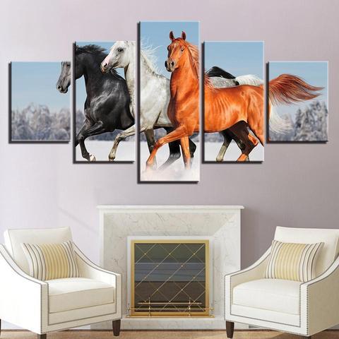 Tricolor Horses - Animal 5 Panel Canvas Art Wall Decor Tricolor Horses - Animal 5 Panel Canvas Art Wall Decor