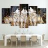 Trio Wolves 01 - Animal 5 Panel Canvas Art Wall Decor