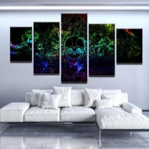 Trippy Skull - Abstract 5 Panel Canvas Art Wall Decor