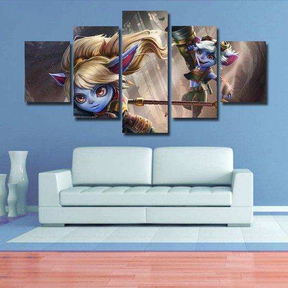 Tristana Lulu Poppy - Gaming 5 Panel Canvas Art Wall Decor Tristana Lulu Poppy - Gaming 5 Panel Canvas Art Wall Decor