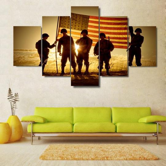 Troops With The Stars And Stripes - Abstract 5 Panel Canvas Art Wall Decor Troops With The Stars And Stripes - Abstract 5 Panel Canvas Art Wall Decor