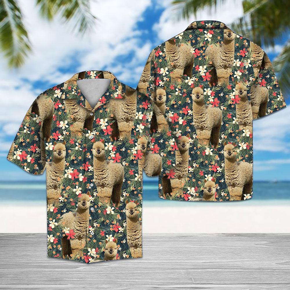 Tropical Alpaca Hawaiian Shirt Summer Button Up Tropical Alpaca Hawaiian Shirt Summer Button Up