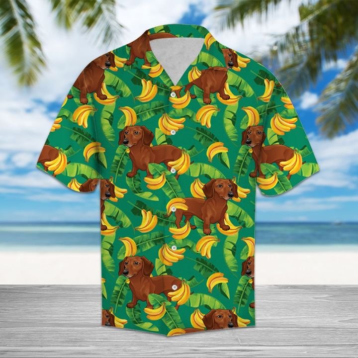 Tropical Banana Dachshund Hawaiian Shirt Summer Button Up Tropical Banana Dachshund Hawaiian Shirt Summer Button Up