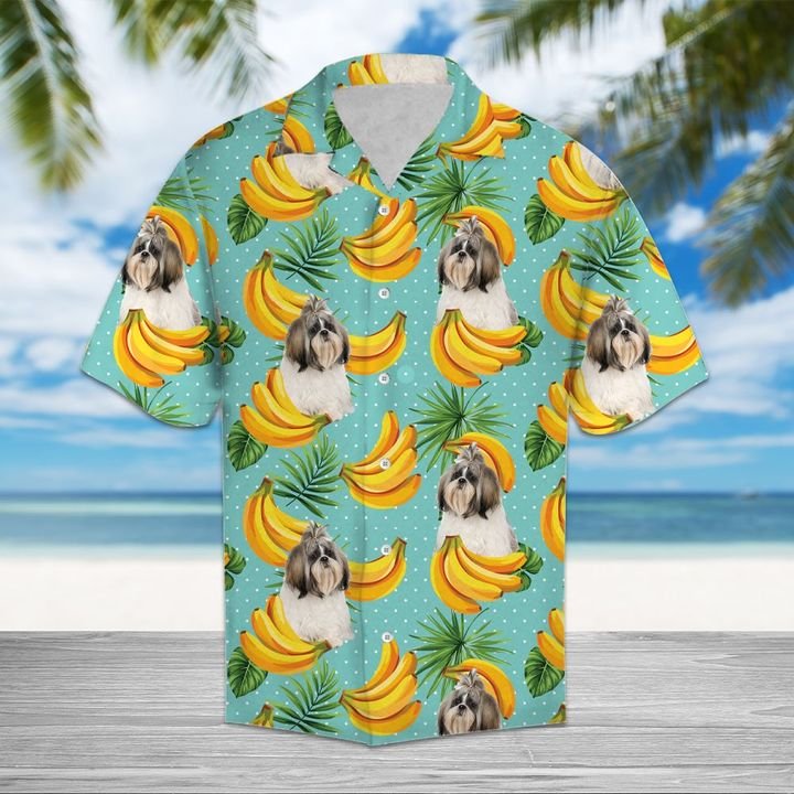 Tropical Banana Shih Tzu Hawaiian Shirt Summer Button Up Tropical Banana Shih Tzu Hawaiian Shirt Summer Button Up