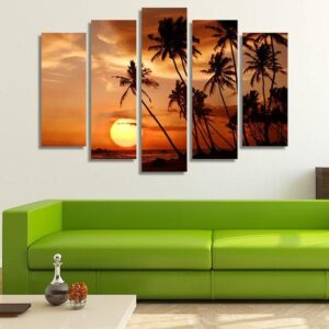 Tropical Beach At Sunset 02 - Nature 5 Panel Canvas Art Wall Decor