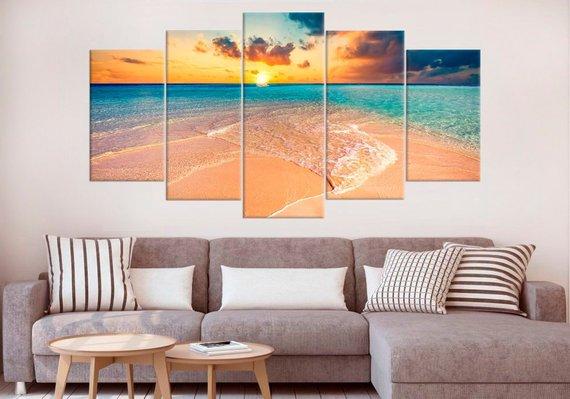 Tropical Beach Clear Turquoise Ocean Large - Nature 5 Panel Canvas Art Wall Decor Tropical Beach Clear Turquoise Ocean Large - Nature 5 Panel Canvas Art Wall Decor