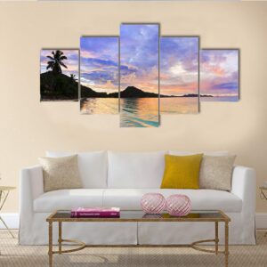 Tropical Beach Cote D’Or At Sunset - Nature 5 Panel Canvas Art Wall Decor