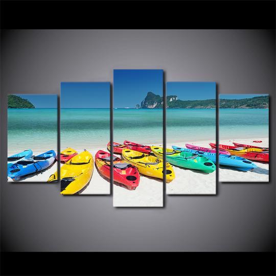 Tropical Beach Kayak Rental - Space 5 Panel Canvas Art Wall Decor Tropical Beach Kayak Rental - Space 5 Panel Canvas Art Wall Decor