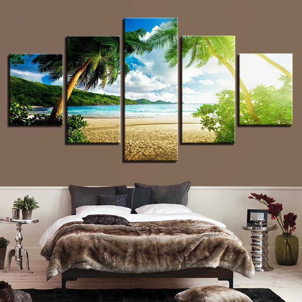 Tropical Beach Paradise - Nature 5 Panel Canvas Art Wall Decor Tropical Beach Paradise - Nature 5 Panel Canvas Art Wall Decor