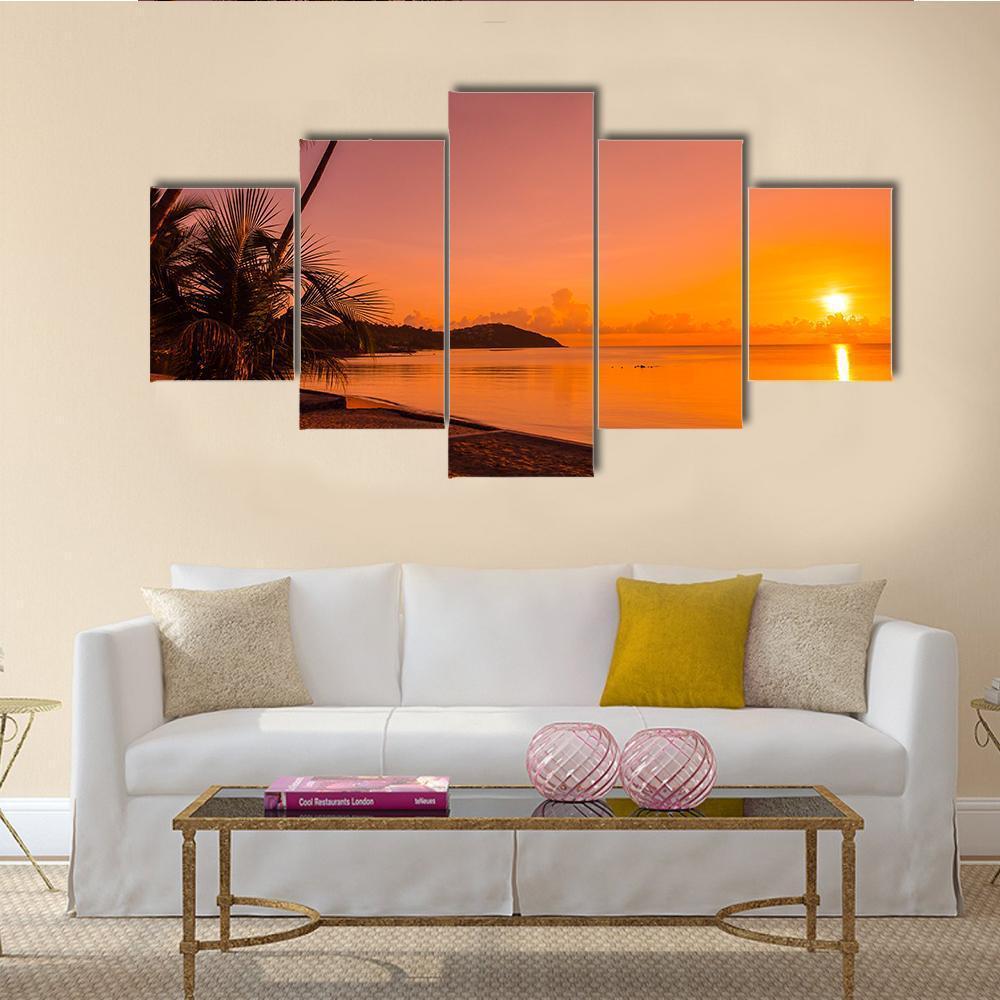 Tropical Beach Sea At Sunrise Time - Nature 5 Panel Canvas Art Wall Decor Tropical Beach Sea At Sunrise Time - Nature 5 Panel Canvas Art Wall Decor