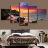Tropical Beach Sunset - Nature 5 Panel Canvas Art Wall Decor