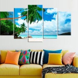 Tropical Beach Trees Large 1 - Nature 5 Panel Canvas Art Wall Decor
