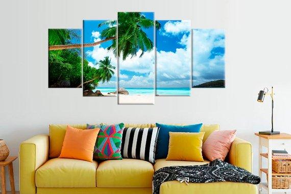 Tropical Beach Trees Large 1 - Nature 5 Panel Canvas Art Wall Decor Tropical Beach Trees Large 1 - Nature 5 Panel Canvas Art Wall Decor
