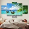 Tropical Boat 1 - Nature 5 Panel Canvas Art Wall Decor