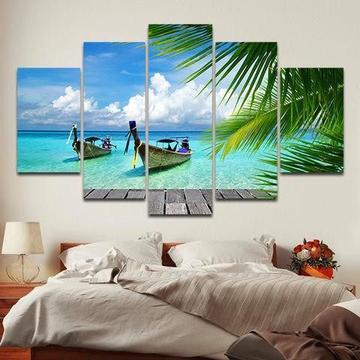 Tropical Boat 1 - Nature 5 Panel Canvas Art Wall Decor Tropical Boat 1 - Nature 5 Panel Canvas Art Wall Decor
