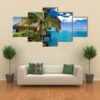 Tropical Bungalow And Palm Tree - Nature 5 Panel Canvas Art Wall Decor