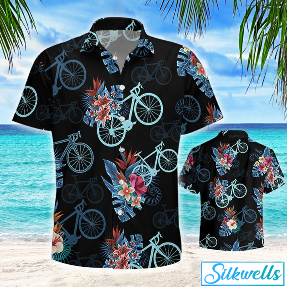 Tropical Cycling Bike Hawaiian Shirt Summer Button Up Tropical Cycling Bike Hawaiian Shirt Summer Button Up