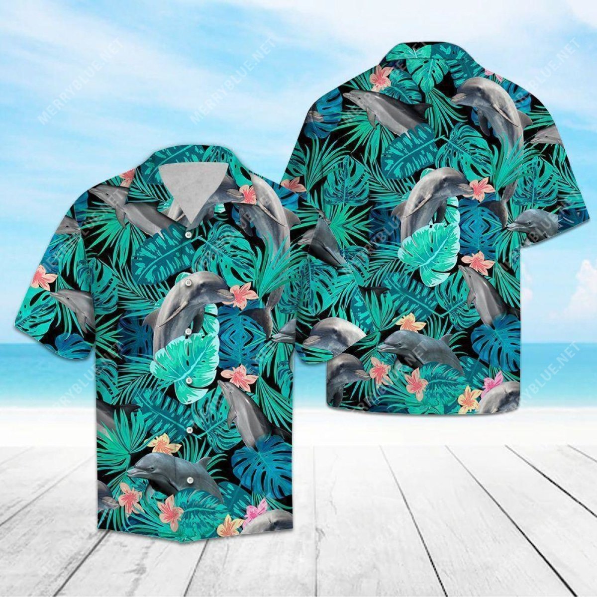 Tropical Dolphin All Over Printed Hawaiian Shirt Tropical Dolphin All Over Printed Hawaiian Shirt