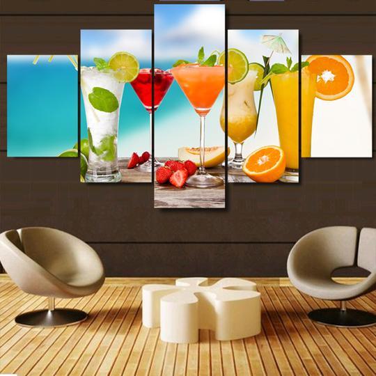 Tropical Drinks Bar Cocktails Liquor - Abstract 5 Panel Canvas Art Wall Decor Tropical Drinks Bar Cocktails Liquor - Abstract 5 Panel Canvas Art Wall Decor