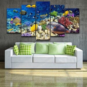Tropical Fish Coral Reef Ocean - Animal 5 Panel Canvas Art Wall Decor