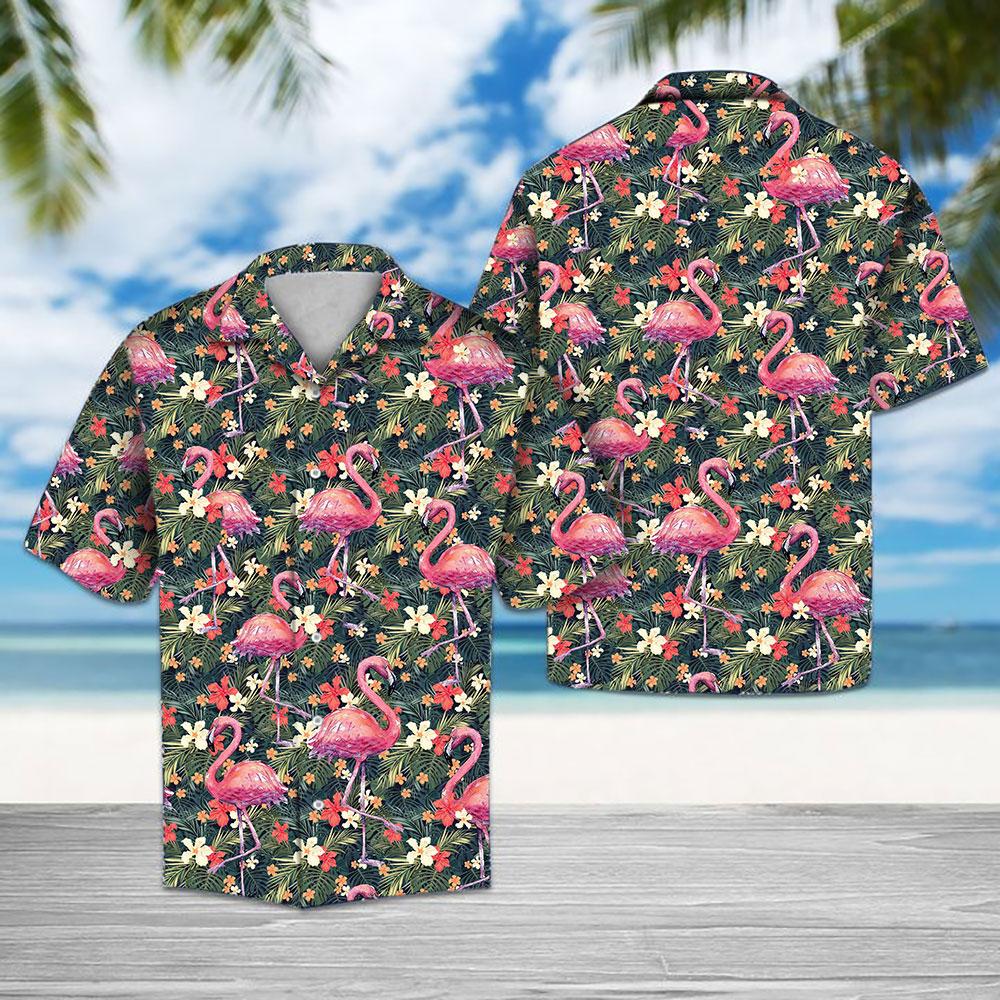 Tropical Flamingo Hawaiian Shirt Summer Button Up Tropical Flamingo Hawaiian Shirt Summer Button Up